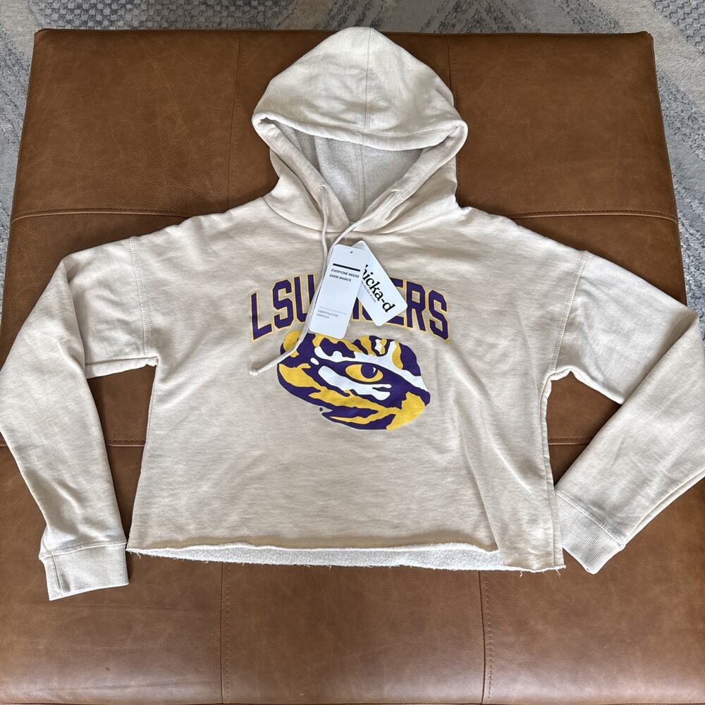 LSU Tigers Game Day Chicka-D Cropped Top Sweat Hoodie Shirt Med New